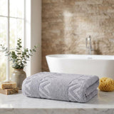 Set of Six Light Gray Geometric Turkish Cotton Towel Set