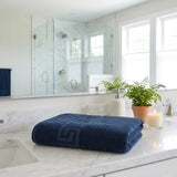 Set of Six White And Navy Blue Greek Key Turkish Cotton Towel Set