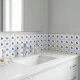 5" x 5" Blue Vinyl Arabesque Peel And Stick Removable Tiles