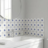 6" x 6" Blue Vinyl Arabesque Peel And Stick Removable Tiles