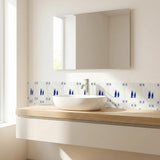 8" x 8" Blue Vinyl Arabesque Peel And Stick Removable Tiles