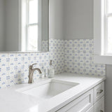 4" x 4" Blue Vinyl Arabesque Peel And Stick Removable Tiles