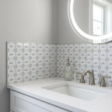 6" x 6" Blue Vinyl Arabesque Peel And Stick Removable Tiles
