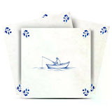 7" x 7" Blue Vinyl Arabesque Peel And Stick Removable Tiles