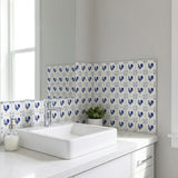 4" x 4" Blue Vinyl Arabesque Peel And Stick Removable Tiles
