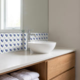 8" x 8" Blue Vinyl Arabesque Peel And Stick Removable Tiles