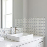 5" x 5" Blue Vinyl Arabesque Peel And Stick Removable Tiles