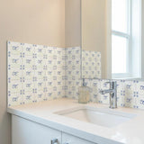 4" x 4" Blue Vinyl Arabesque Peel And Stick Removable Tiles