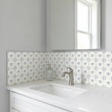 5" x 5" Blue Vinyl Arabesque Peel And Stick Removable Tiles