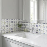 4" x 4" Blue Vinyl Arabesque Peel And Stick Removable Tiles