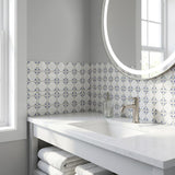 5" x 5" Blue Vinyl Arabesque Peel And Stick Removable Tiles