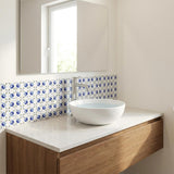 8" x 8" Blue Vinyl Arabesque Peel And Stick Removable Tiles