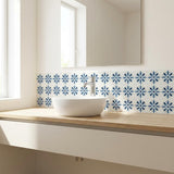 8" x 8" Blue Vinyl Arabesque Peel And Stick Removable Tiles