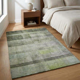 3' X 5' Olive Green And Gray Geometric Shag Washable Area Rug With UV Protection