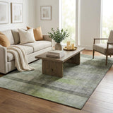 5' X 8' Olive Green And Gray Geometric Shag Washable Area Rug With UV Protection