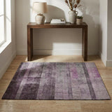 3' X 5' Purple And Gray Geometric Shag Washable Area Rug With UV Protection