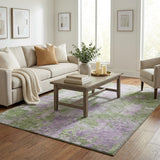 5' X 8' Green And Purple Abstract Shag Washable Area Rug With UV Protection