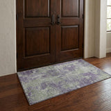 3' X 5' Purple And Green Abstract Shag Washable Area Rug With UV Protection
