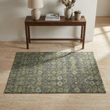 3' X 5' Green And Gray Geometric Shag Washable Area Rug With UV Protection