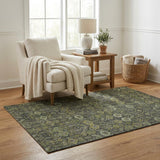 5' X 8' Green And Gray Geometric Shag Washable Area Rug With UV Protection