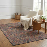 5' X 8' Red And Navy Blue Geometric Shag Washable Area Rug With UV Protection