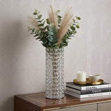 11" Clear And Silver Crystal And Metal Cylinder Table Vase With Faux Crystals