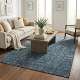 5' X 8' Teal And Navy Blue Geometric Shag Washable Area Rug With UV Protection