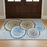 3' X 5' Blue And Navy Blue Faux Bois Shag Washable Area Rug With UV Protection