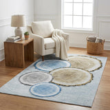 5' X 8' Blue And Navy Blue Faux Bois Shag Washable Area Rug With UV Protection
