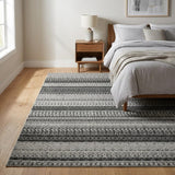 3' X 5' Black And Gray Striped Shag Washable Area Rug With UV Protection