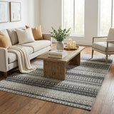 5' X 8' Black And Gray Striped Shag Washable Area Rug With UV Protection