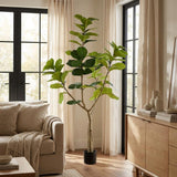 72" Green Artificial Fiddle Leaf Tree In Round Black Pot