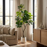 72" Green Artificial Fiddle Leaf Tree In Round White Pot