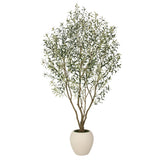 96" Green Artificial Olive Tree In Round White Planter