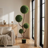 60" Green Artificial Boxwood Tree In Round Black Planter