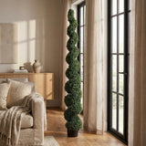 84" Green Artificial Boxwood Tree In Round Black Planter