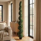 84" Green Light Green And Dark Green Artificial Boxwood Tree In Round Black Planter