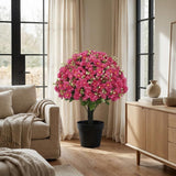 Set of Two 24" Red Artificial Flowering Tree In Round Black Pot