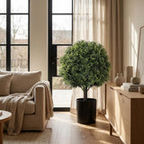 Set of Two 22" Green Artificial Boxwood Tree In Round Black Pot