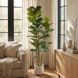 62" Green Artificial Fiddle Leaf Tree In Round White Pot