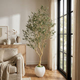 98" Green Artificial Olive Tree In Round White Pot