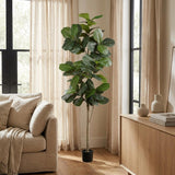84" Green Artificial Fiddle Leaf Tree In Round Black Pot
