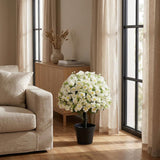 Set of Two 24" White Artificial Flowering Tree In Round Black Pot