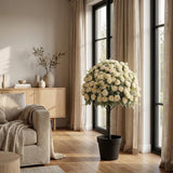 Set of Two 24" White Artificial Flowering Tree In Round Black Pot