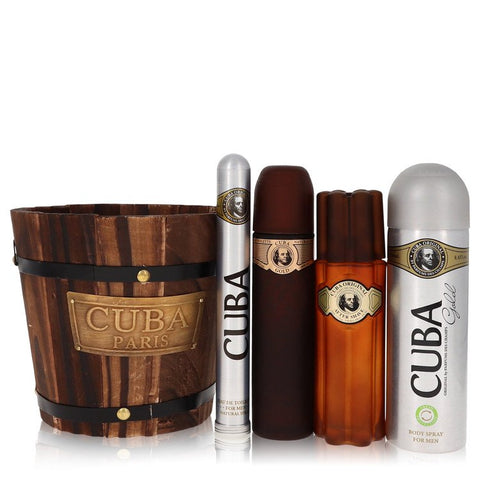 Cuba Gold by Fragluxe - Gift Set -- 3.4 oz Eau De Toilette Spray + 1.17 oz Eau De Toilette Spray + 6.7 oz Body Spray + 3.3 oz After Shave