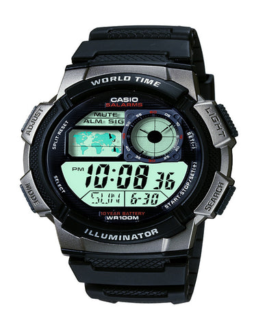 Casio Men's AE1000W-1BVCF Silver-Tone and Black Digital Sport Watch with Black Resin Band