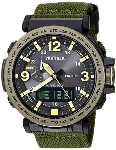 Casio Men's 'PRO TREK' Quartz Resin and Cloth Casual Watch, Color Green (Model: PRG-600YB-3CR)