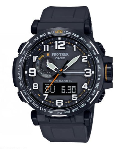 Casio Men's Pro Trek Stainless Steel Quartz Watch with Black Silicone Strap