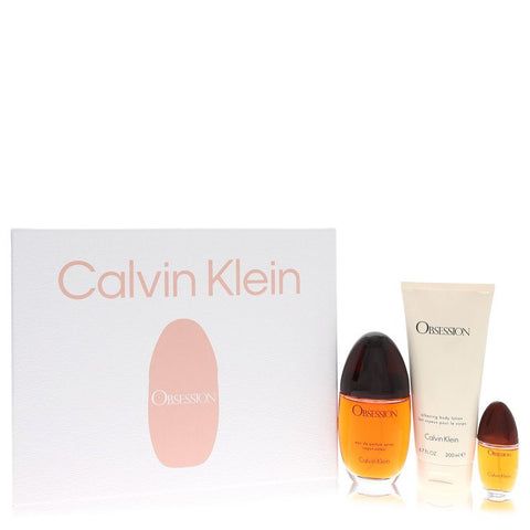 Obsession by Calvin Klein - Gift Set -- 3.4 oz Eau De Parfum Spray + 6.7 oz Body Lotion + .5 oz Mini EDP Spray