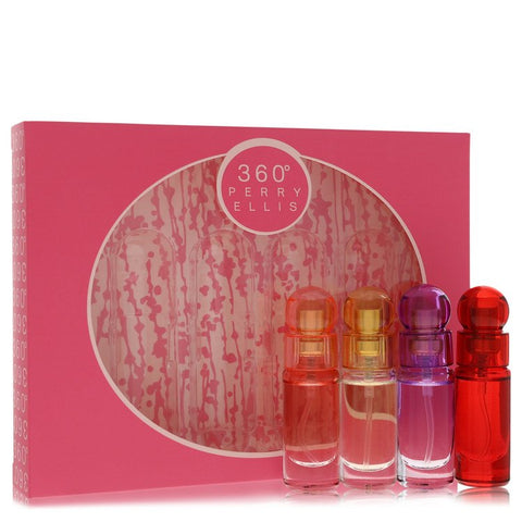 perry ellis 360 by Perry Ellis - Gift Set -- Four piece Travel Gift Set Includes .25 oz Mini Eau De Parfum Spray of each. 360 Coral, 360 For , 360 Purple, 360 Red.